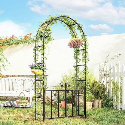 7.4 ft Garden Arch, Outdoor Trellis Arbor With Gate, Black Garden Arches at Gallery Canada