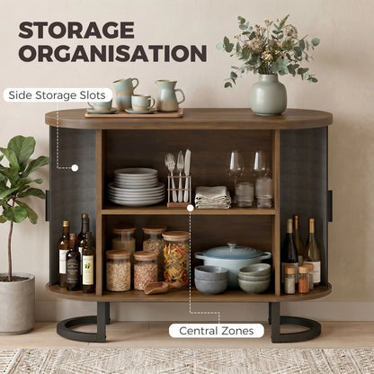 Sideboard Buffet Cabinet with Curved Tambour Doors, Brown/Black