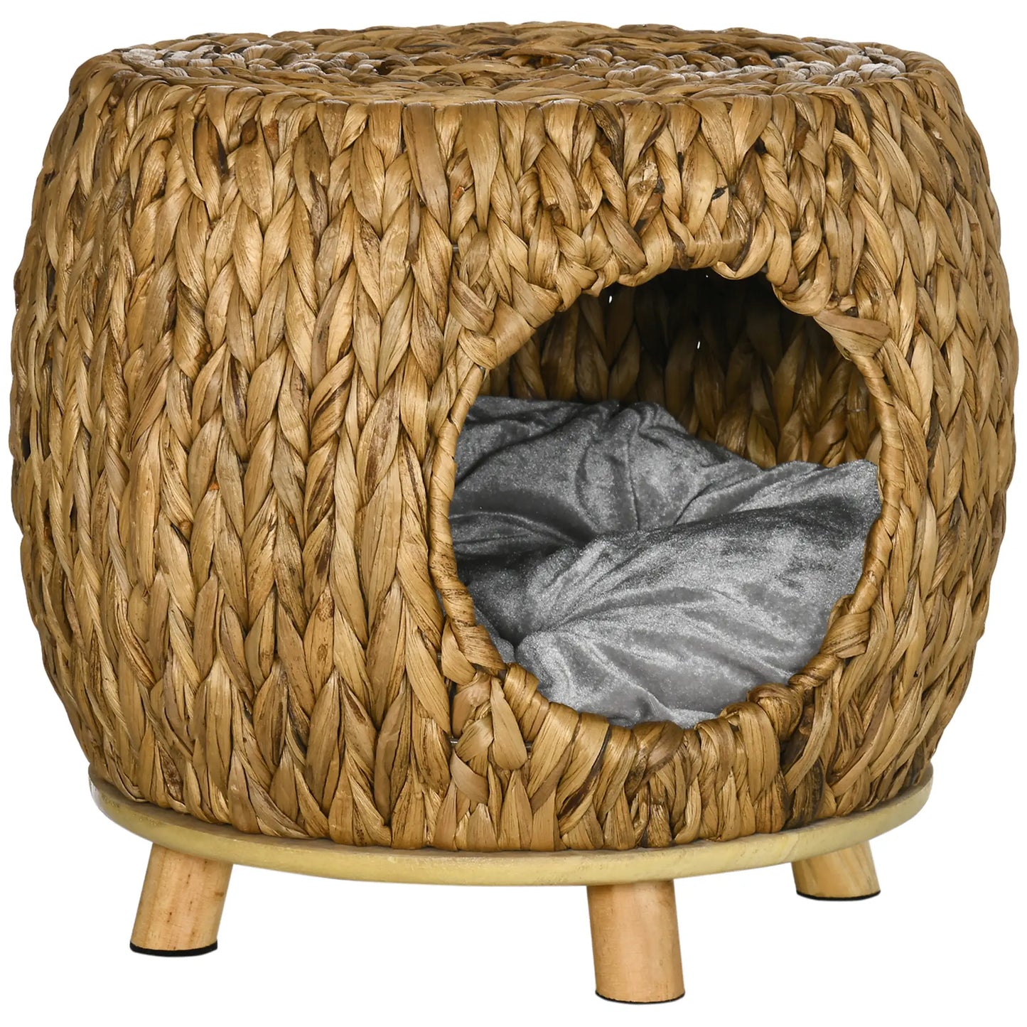 Wicker Cat Bed, Washable Cushion, Rattan Kitten Bed, Light Brown Cat Houses Light Brown, Natural Wood, Grey at Gallery Canada