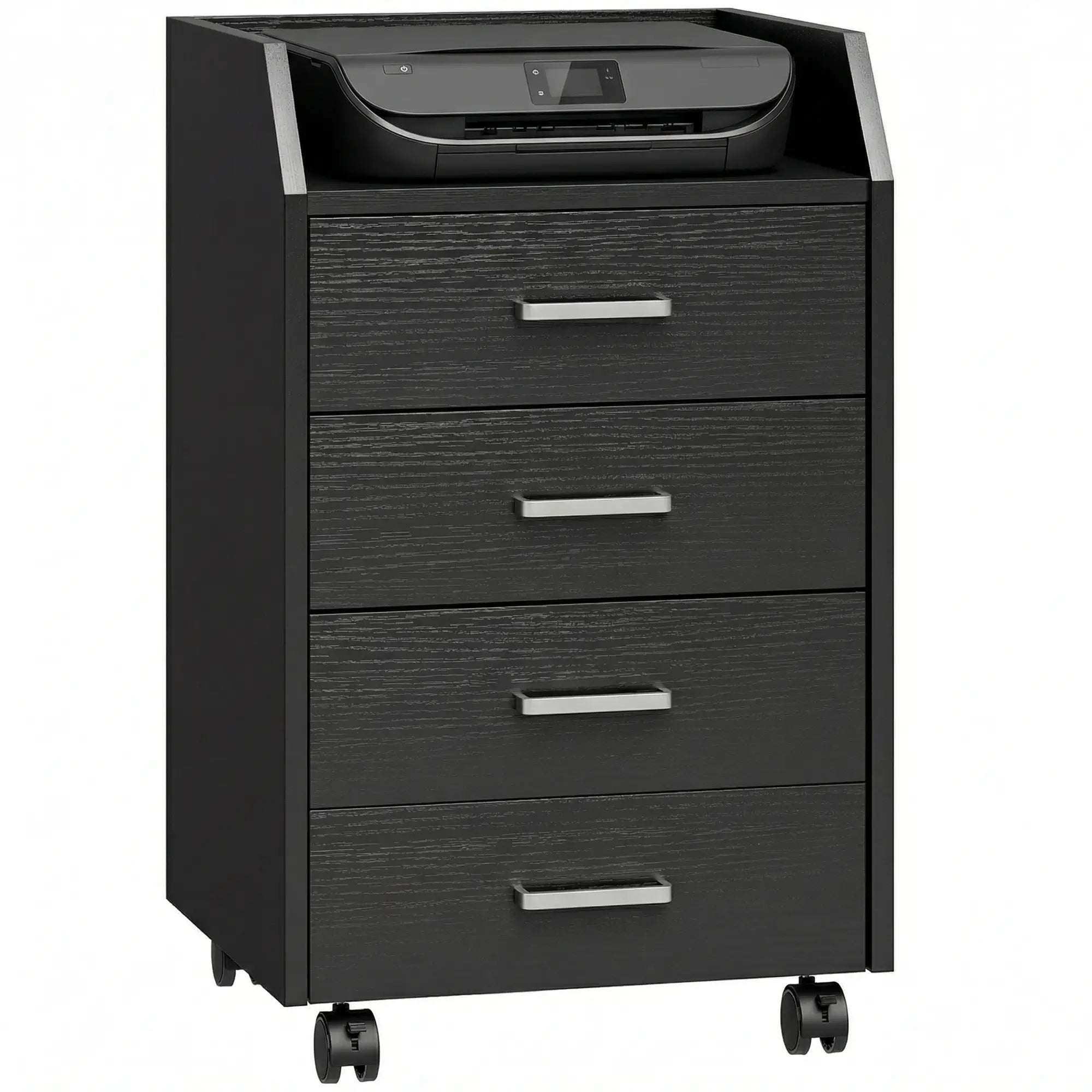 4-Drawer Vertical Mobile Filing Cabinet, Lockable Wheels, Black Wood Grain Office Cabinets & Cupboards at Gallery Canada