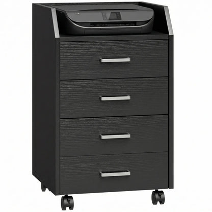4-Drawer Vertical Mobile Filing Cabinet, Lockable Wheels, Black Wood Grain Office Cabinets & Cupboards at Gallery Canada