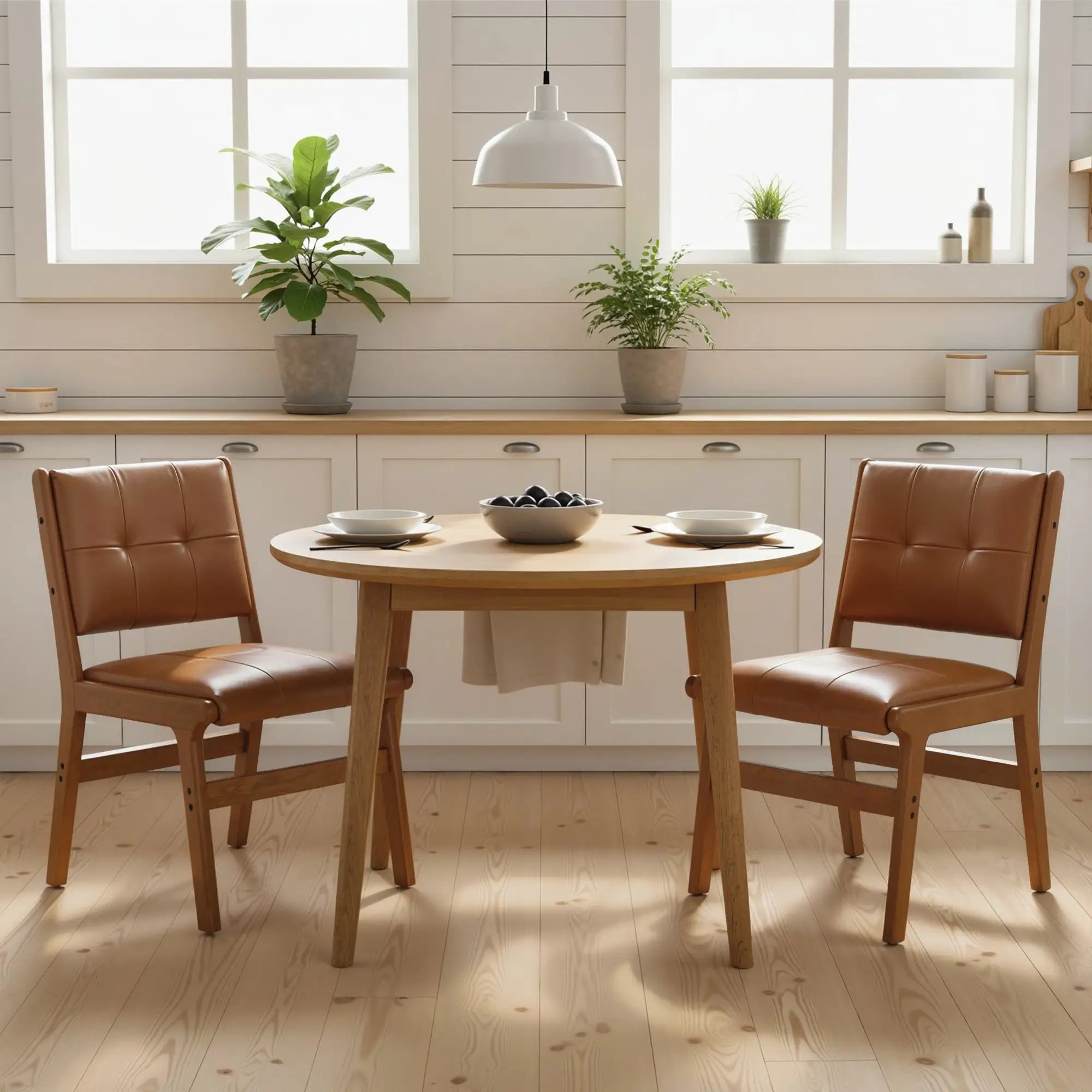 Set of 2 Kitchen Chairs, Button Tufted PU Leather Dining Chairs, Brown Dining Chairs at Gallery Canada