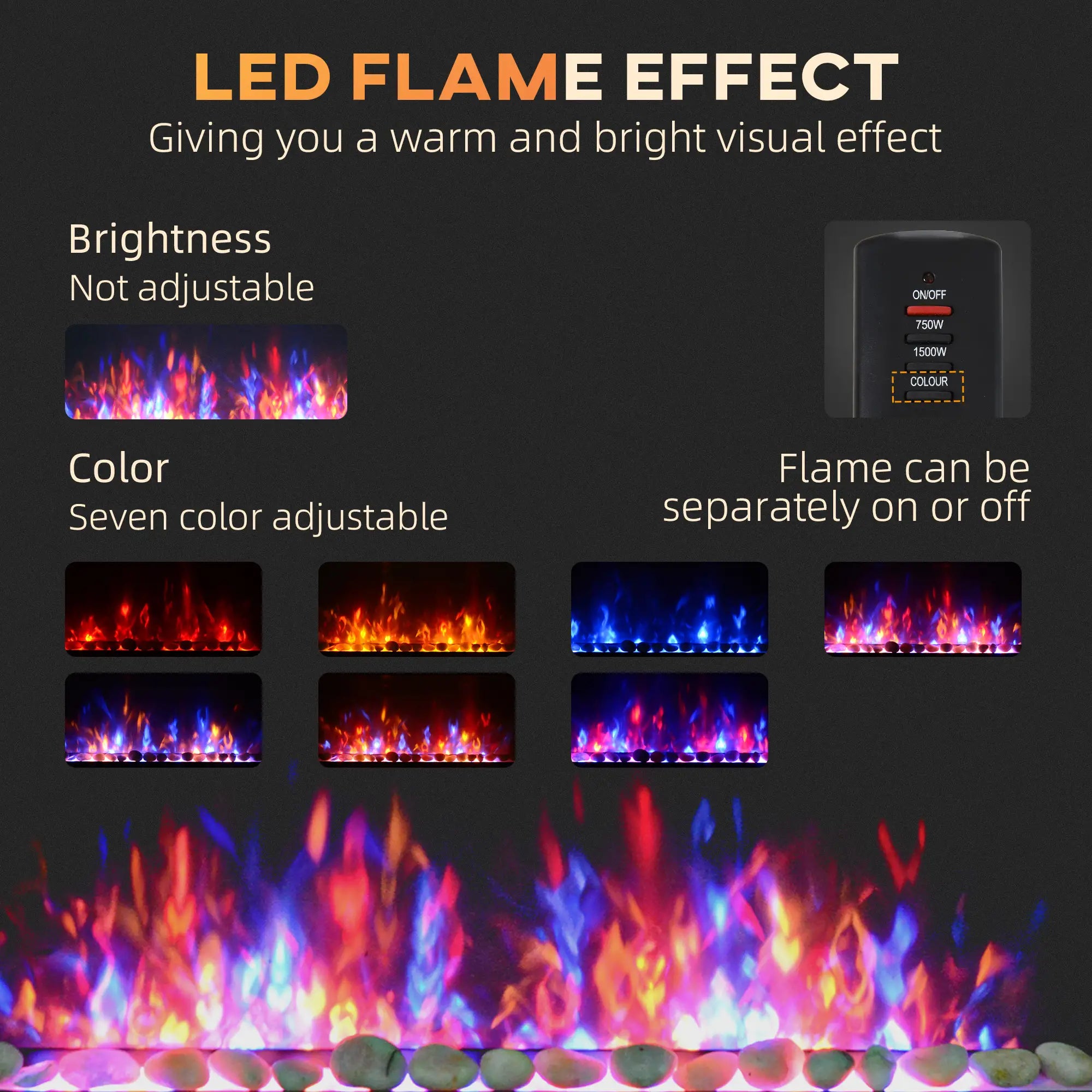 Wall Mounted Fireplace, 41 Inch, Electric with LED Flame Effect, Black Electric Fireplaces at Gallery Canada