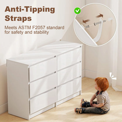 Wide 6 Drawer Dresser, Modern Clothes Storage Organizer, White Storage Cabinets at Gallery Canada