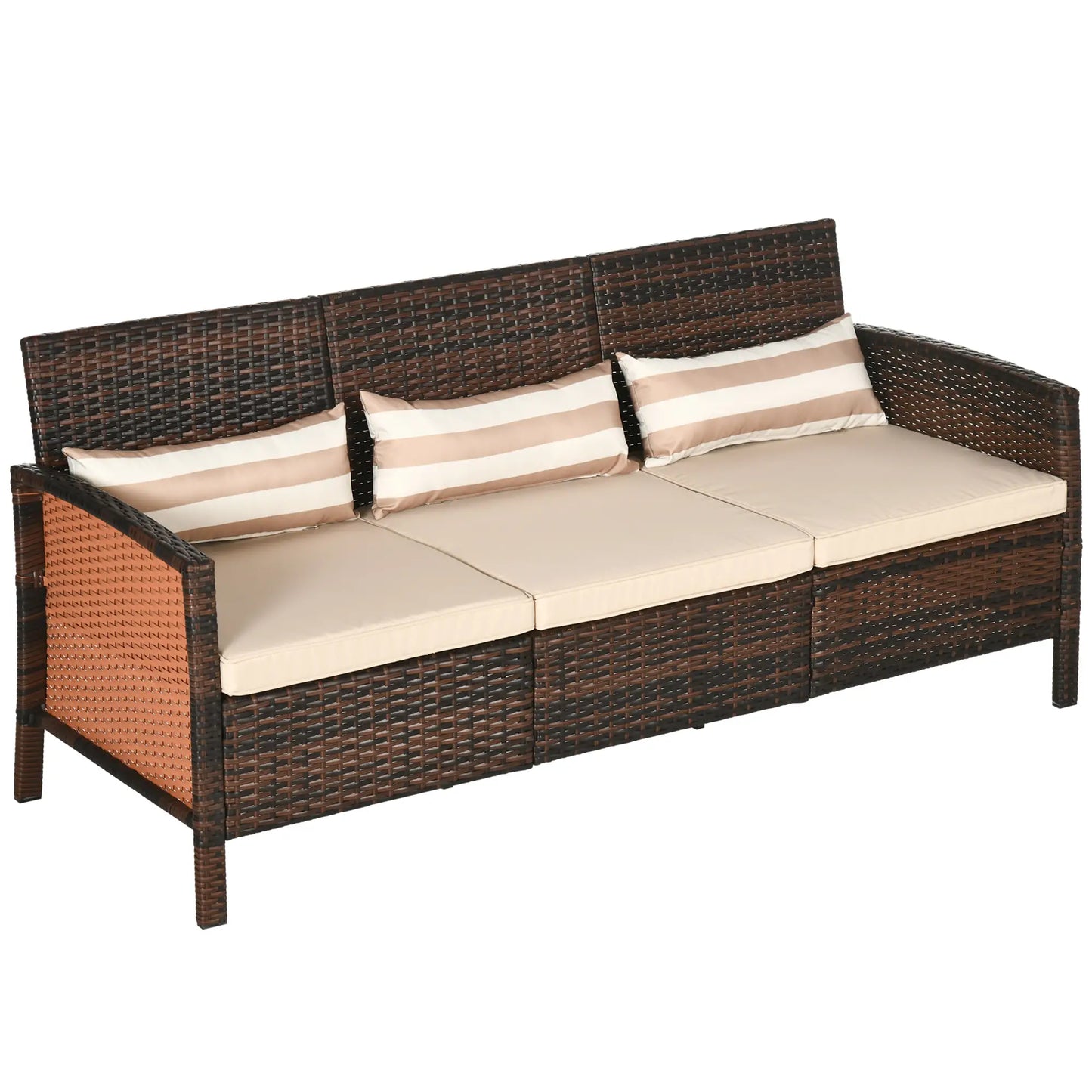 3-Seater Wicker Sofa, PE Rattan Outdoor Couch, Removable Cushions, Brown Patio Furniture Sets Brown Rattan, Khaki Cushion at Gallery Canada