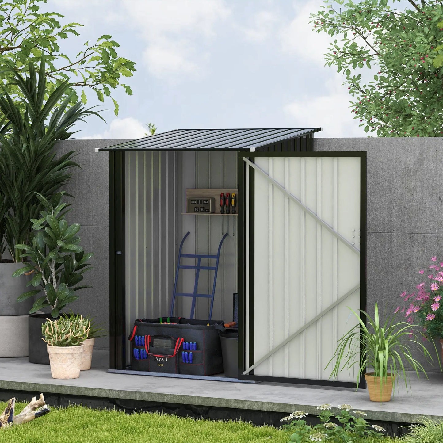 3.3' x 3.4' Lean-To Storage Shed, Galvanized Steel, Lockable Door, Dark Gray Sheds at Gallery Canada