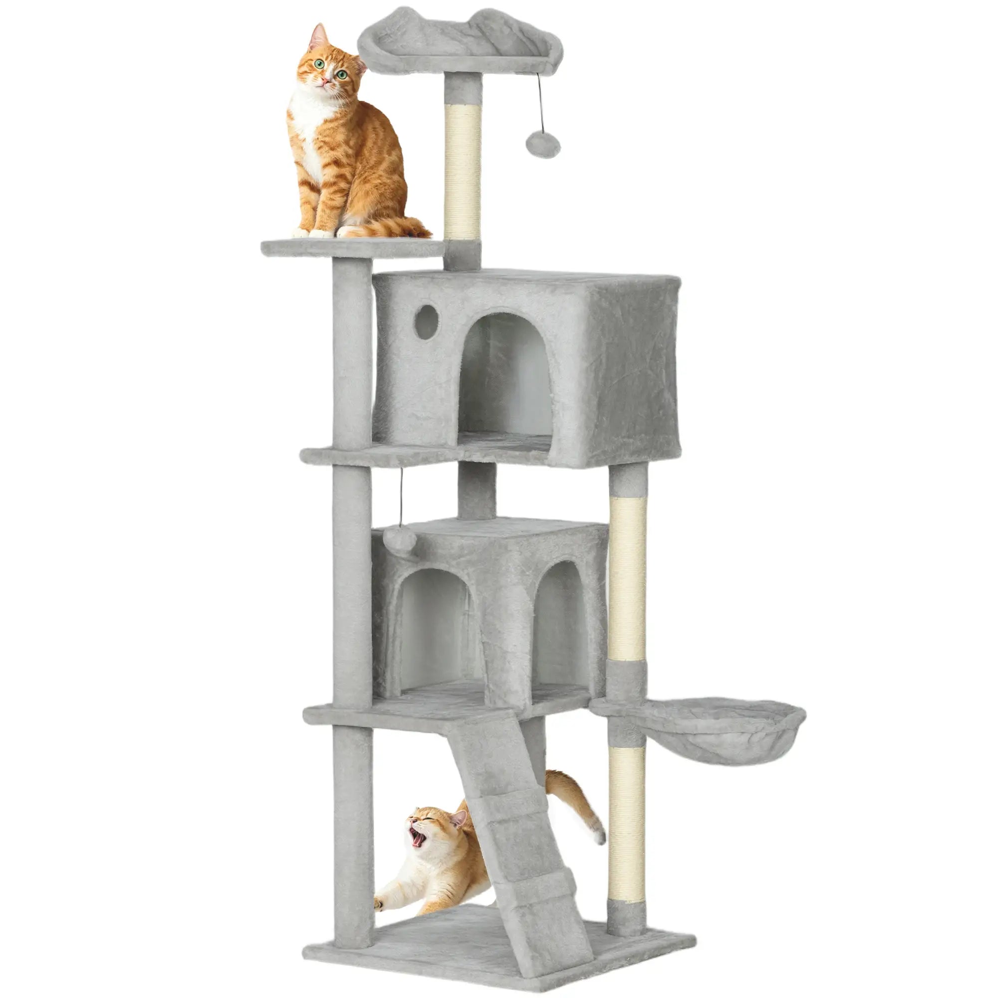 63 Inch Cat Tree, Sisal Scratching Posts, Condos, Plush Perches, Hammock, Ladder, Dangling Balls, Light Grey Cat Towers at Gallery Canada