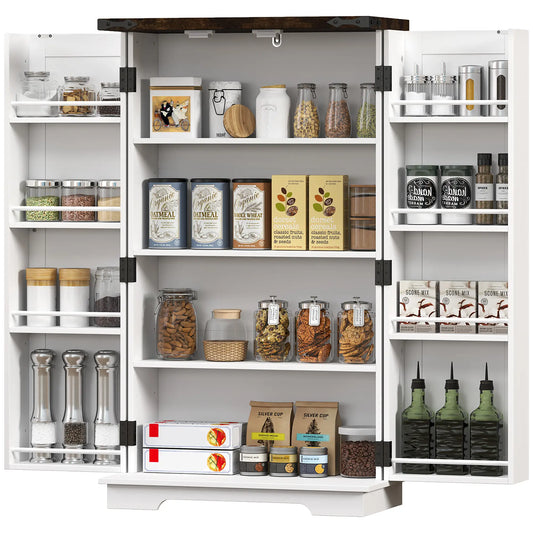 Farmhouse Kitchen Pantry Cabinet, Adjustable Shelves, White Kitchen Pantry Cabinets White at Gallery Canada
