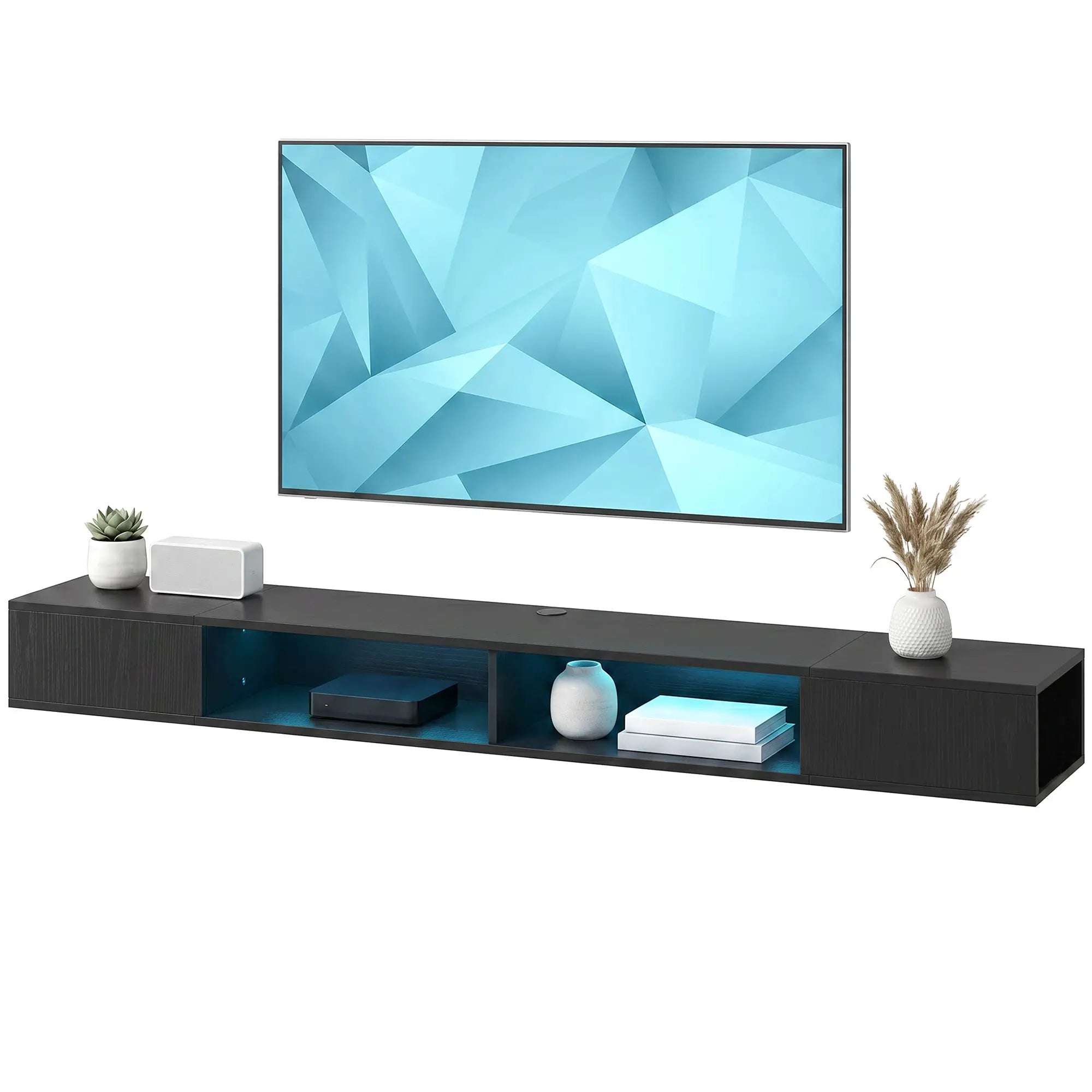 TV Stand with RGB LED Lights, Entertainment Center with Open Shelves for 75 Inch TV, Black Wood Grain TV Stands Black Wood Grain at Gallery Canada