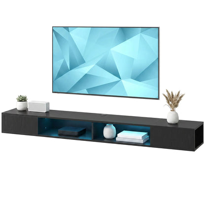 TV Stand with RGB LED Lights, Entertainment Center with Open Shelves for 75 Inch TV, Black Wood Grain TV Stands Black Wood Grain at Gallery Canada