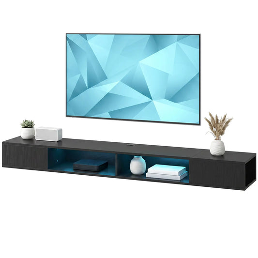 TV Stand with RGB LED Lights, Entertainment Center with Open Shelves for 75 Inch TV, Black Wood Grain TV Stands Black Wood Grain at Gallery Canada