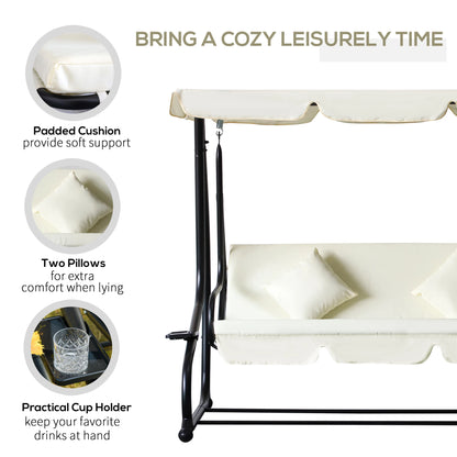 3 Seater Patio Swing Chair, Convertible Cushioned Bed, Outdoor Porch with Canopy Patio Swings with Stand at Gallery Canada