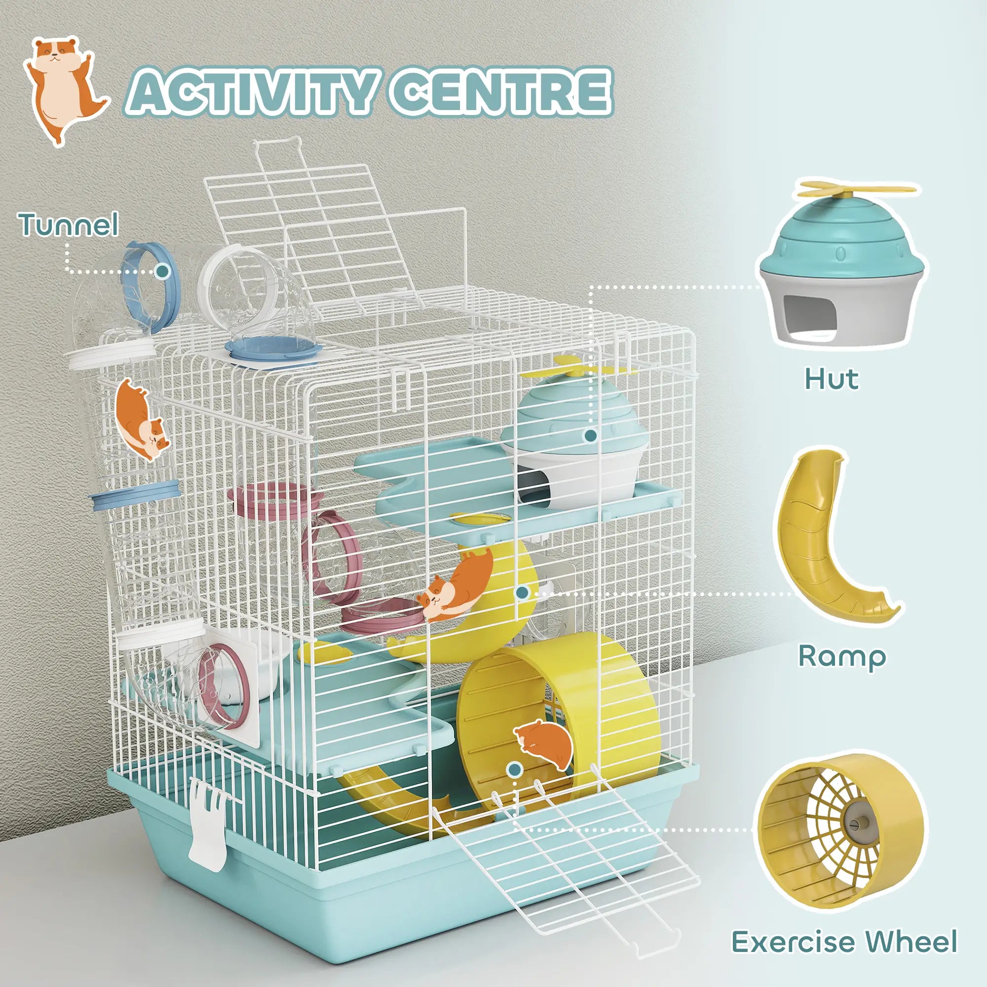 3-Level Hamster Cage With Exercise Wheel, Play Tube, Water Bottle, Blue Hamster Cages at Gallery Canada