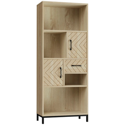 59" Bookcase, Storage Bookshelf with Cabinets, Drawer, Open Compartments, Nature Wood Bookcases With Doors Natural at Gallery Canada