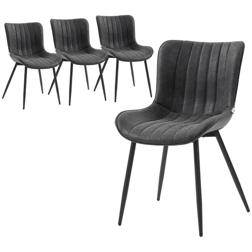 PU Leather Dining Chairs Set of 4, Steel Legs, Black