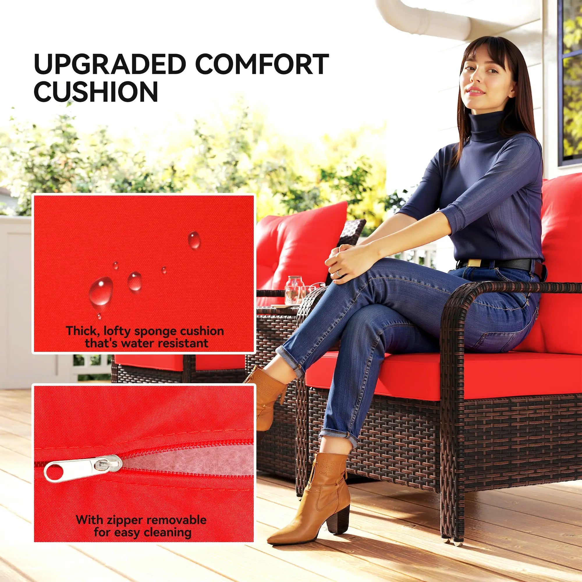 3 Pc Wicker Patio Set, Rattan Bistro with Storage Table, Thickened Cushions, Outdoor Garden Set, Red Bistro Sets at Gallery Canada