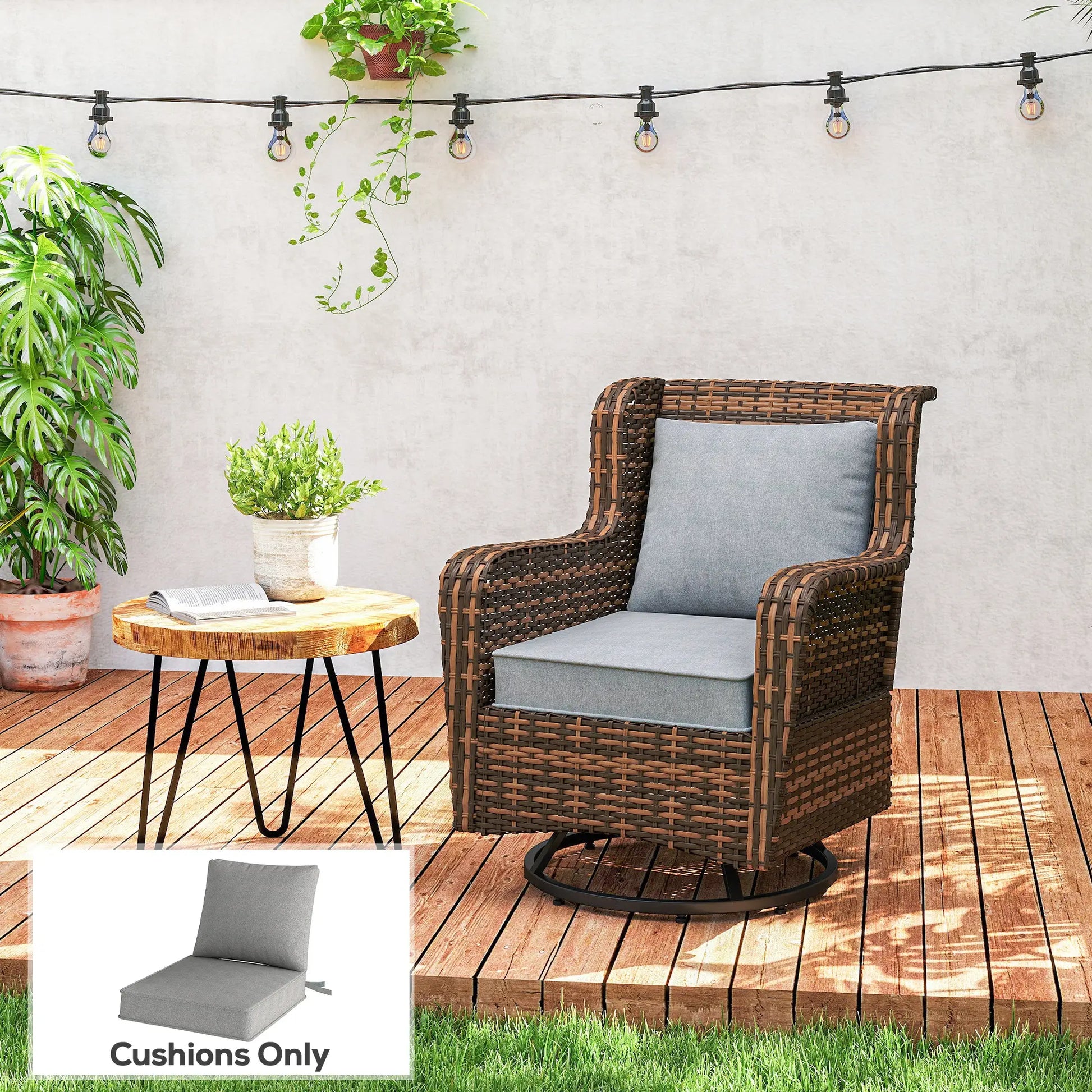 2-Piece Patio Chair Cushions with Ties, UPF50+, Light Grey Patio Chair Cushions at Gallery Canada
