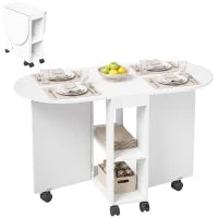 Folding Dining Table, Drop Leaf, 2 Shelves, 120cm, White