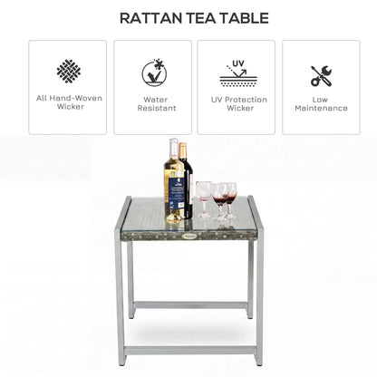 Rattan Coffee Table, Wicker Patio Side Table, Tempered Glass Top, Aluminum Frame, Gray Patio Side Tables at Gallery Canada