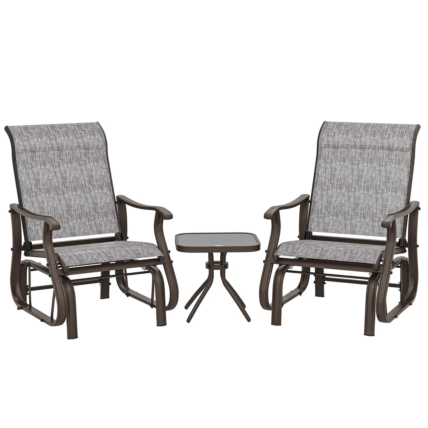 Ensemble de table à thé bistro et fauteuil à bascule glissant 3 pièces, gris