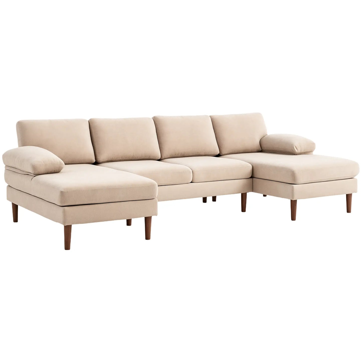 U Shape Couch, Double Chaise Lounge, 4 Seater Sofa, Wooden Legs, Beige Sofas & Reclining Chairs at Gallery Canada