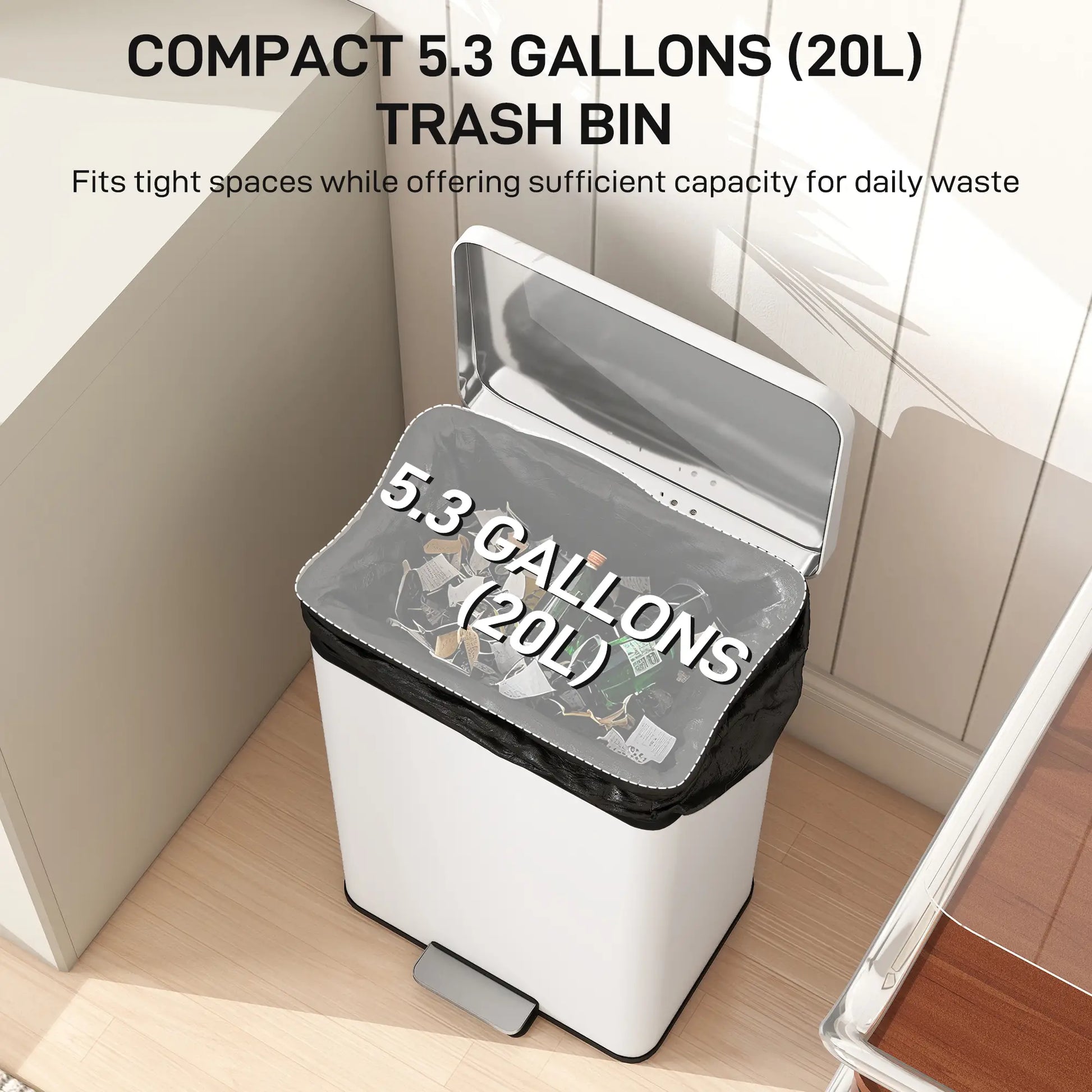 5.3 Gallon Garbage Bin with Soft Close Lid, Removable Inner Bucket, Cream White Small Kitchen Appliances at Gallery Canada