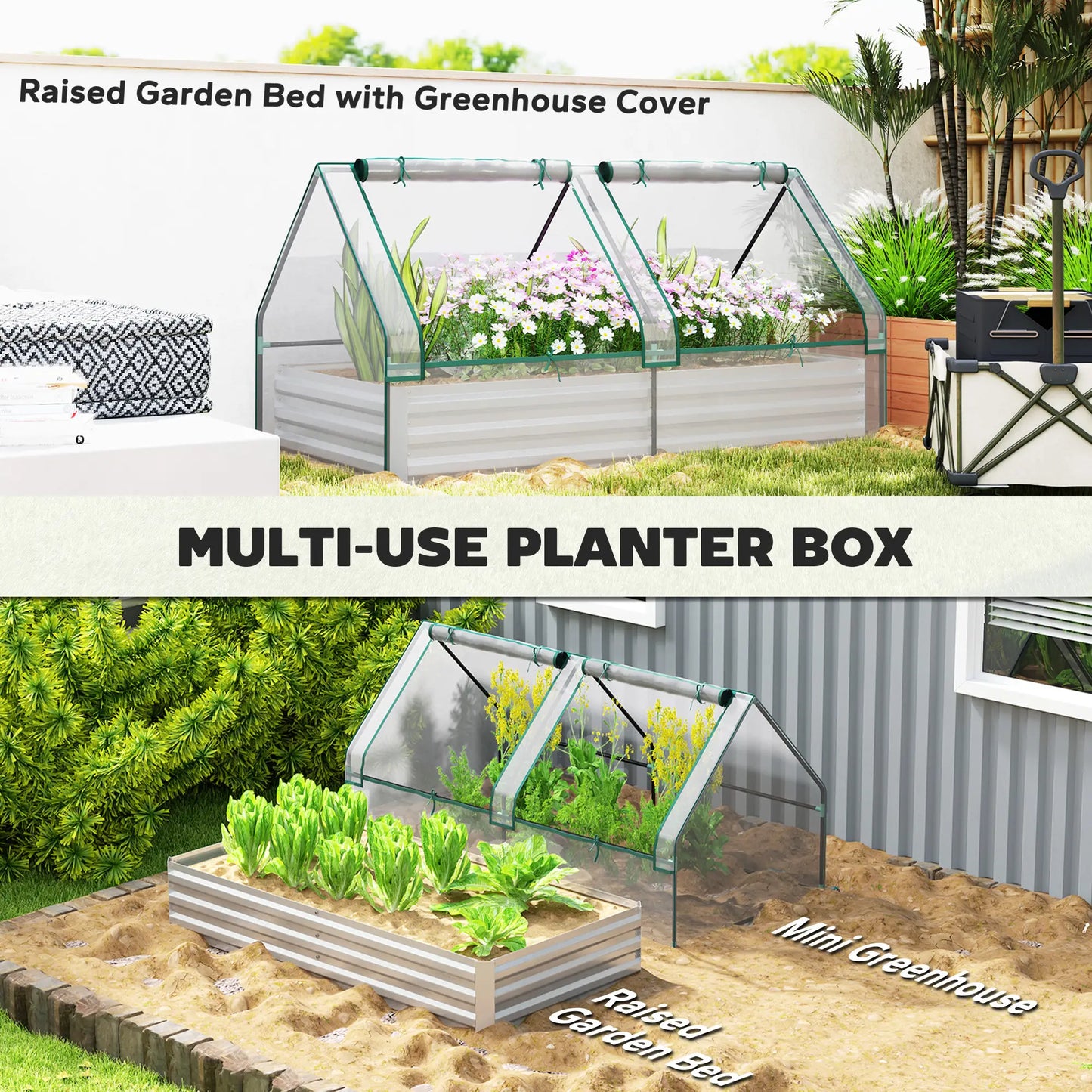 6' x 3' Metal Planter Box with Cover, Raised Garden Bed, Clear and Silver, Silver Raised Garden Beds at Gallery Canada