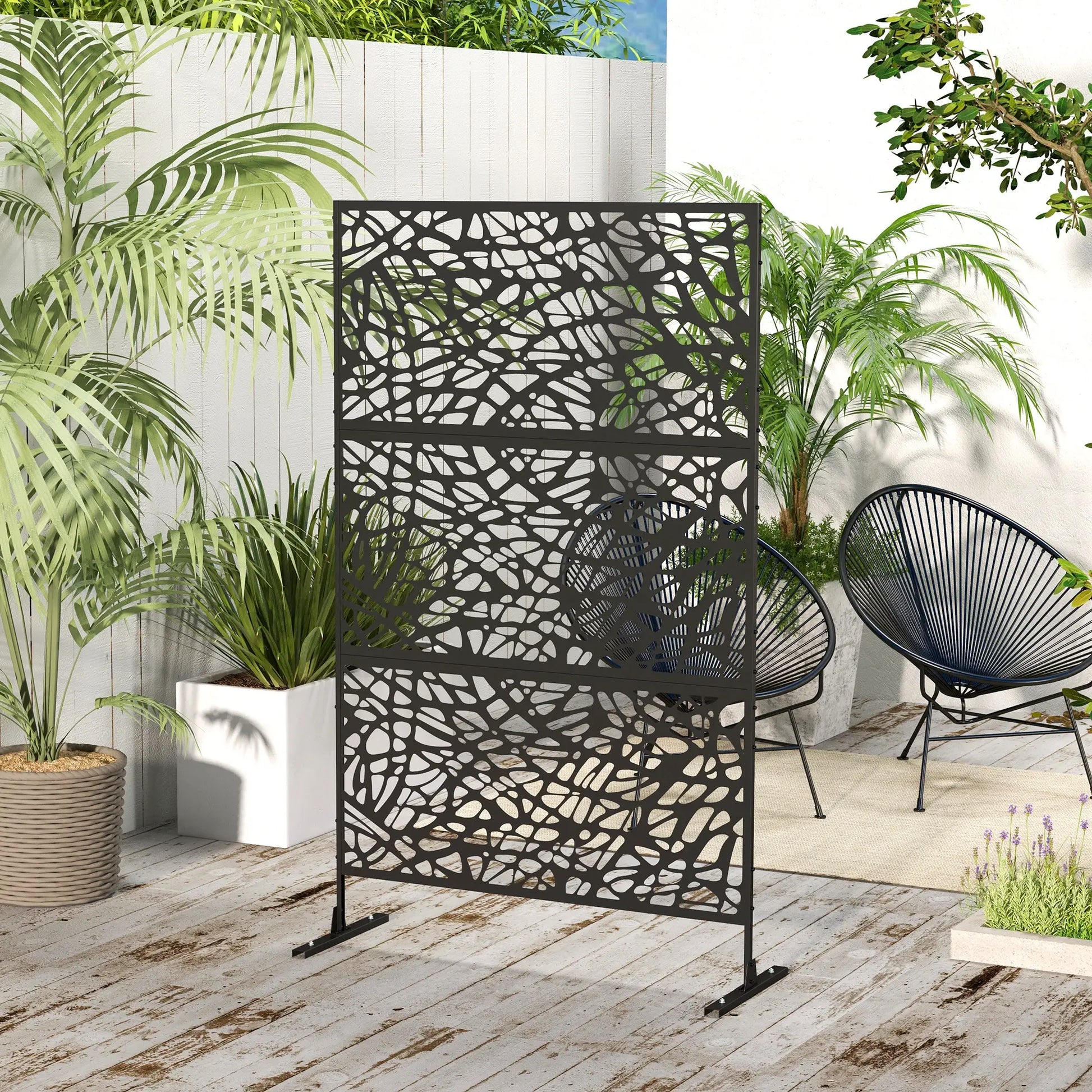 6.5FT Decorative Outdoor Divider, Metal Privacy Screen with Stand, Twisted Line Style, Black Side Awnings at Gallery Canada