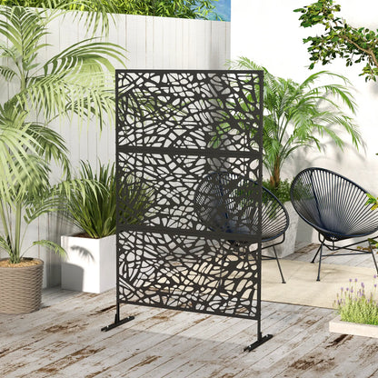 6.5FT Decorative Outdoor Divider, Metal Privacy Screen with Stand, Twisted Line Style, Black Side Awnings at Gallery Canada