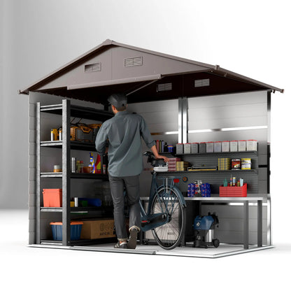 7.7' x 6.5' Metal Garden Shed, Ventilation, Dark Brown Wood Grain Sheds at Gallery Canada