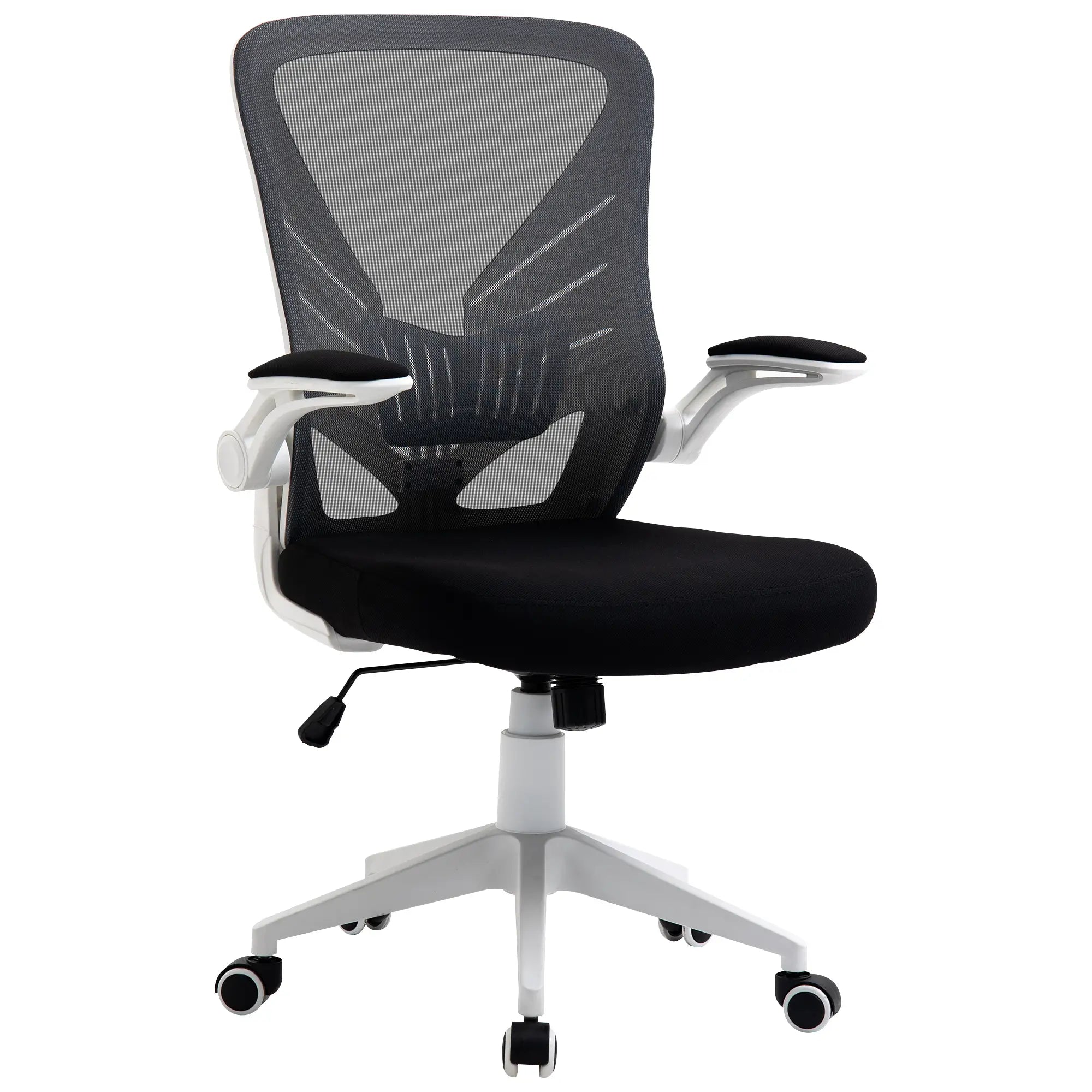 Mesh Office Chair, Swivel Task Desk, Lumbar Support, Flip-Up Arm, Adjustable Height, Grey/Black Task Chairs at Gallery Canada