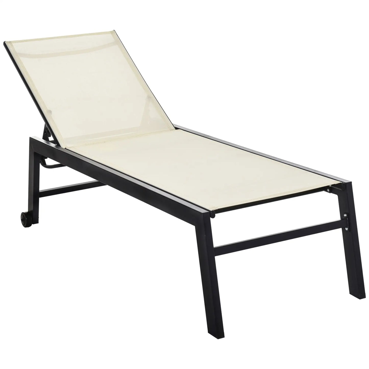 Outdoor Lounge Chair, 5-Position Reclining Backrest, 2 Wheels, Cream White Lounger Chairs at Gallery Canada