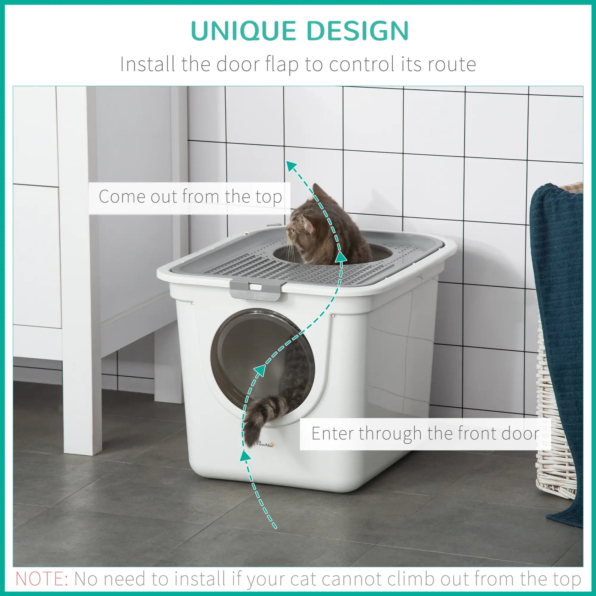 Enclosed Cat Litter Box, Easy Clean, Front Entrance, Top Exit, Scoop, White Cat Litter Box Enclosures at Gallery Canada