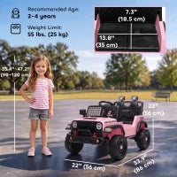 Camion électrique 12V pour enfant, télécommande, démarrage progressif, suspension à 4 roues, rose