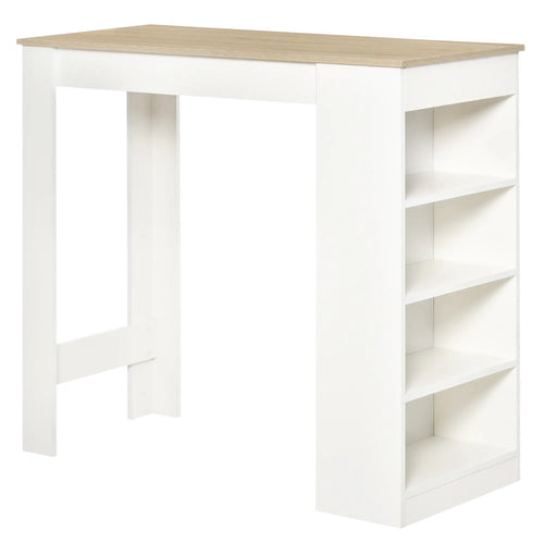 Bar Table, High Top Pub Table with 4 Shelves, Modern Bar Height, Natural