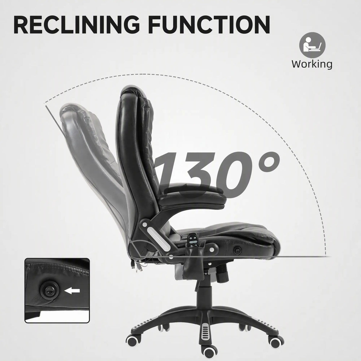 Reclining Massage Office Chair, High Back, Swivel Wheels, Black Office Chairs at Gallery Canada