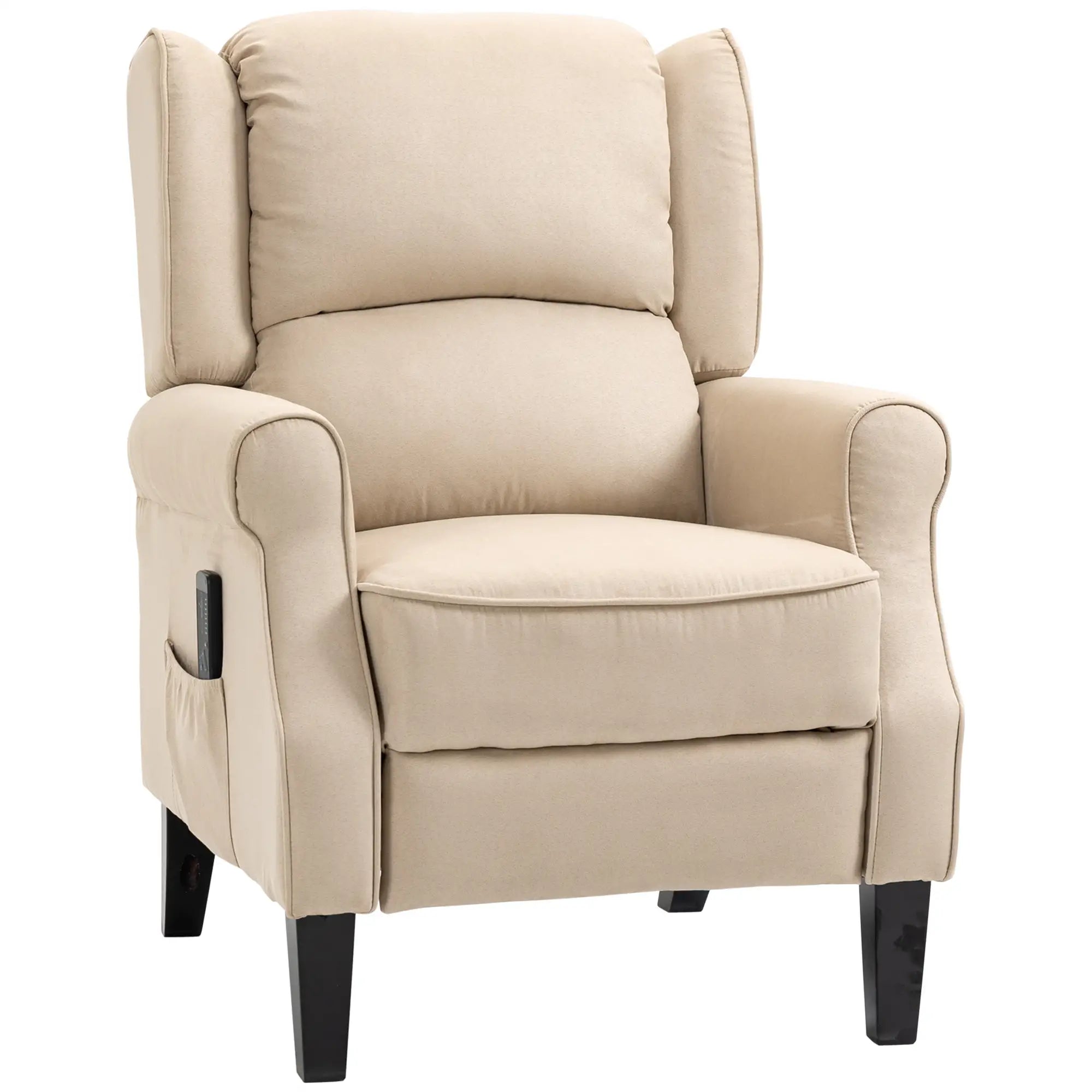Massage Recliner Chair, Suede Wingback with Footrest, Wood Legs, Remote, Beige Single Sofas Beige at Gallery Canada