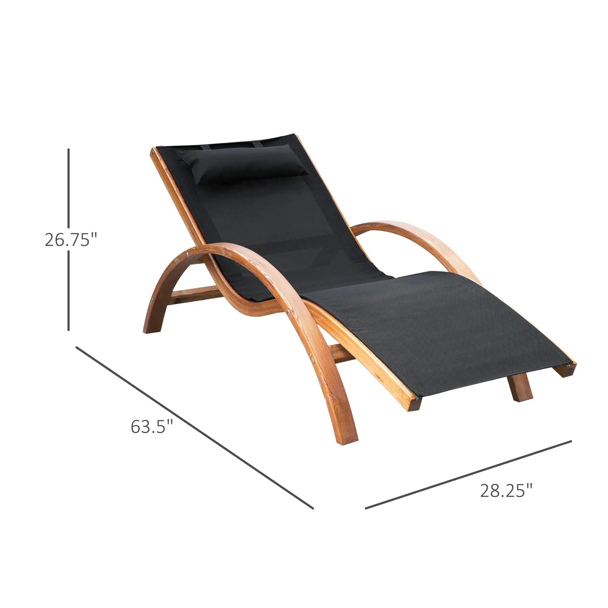 Wood Chaise Lounge Chair Recliner, Outdoor Patio Camping, Teak Black, Black Lounger Chairs at Gallery Canada