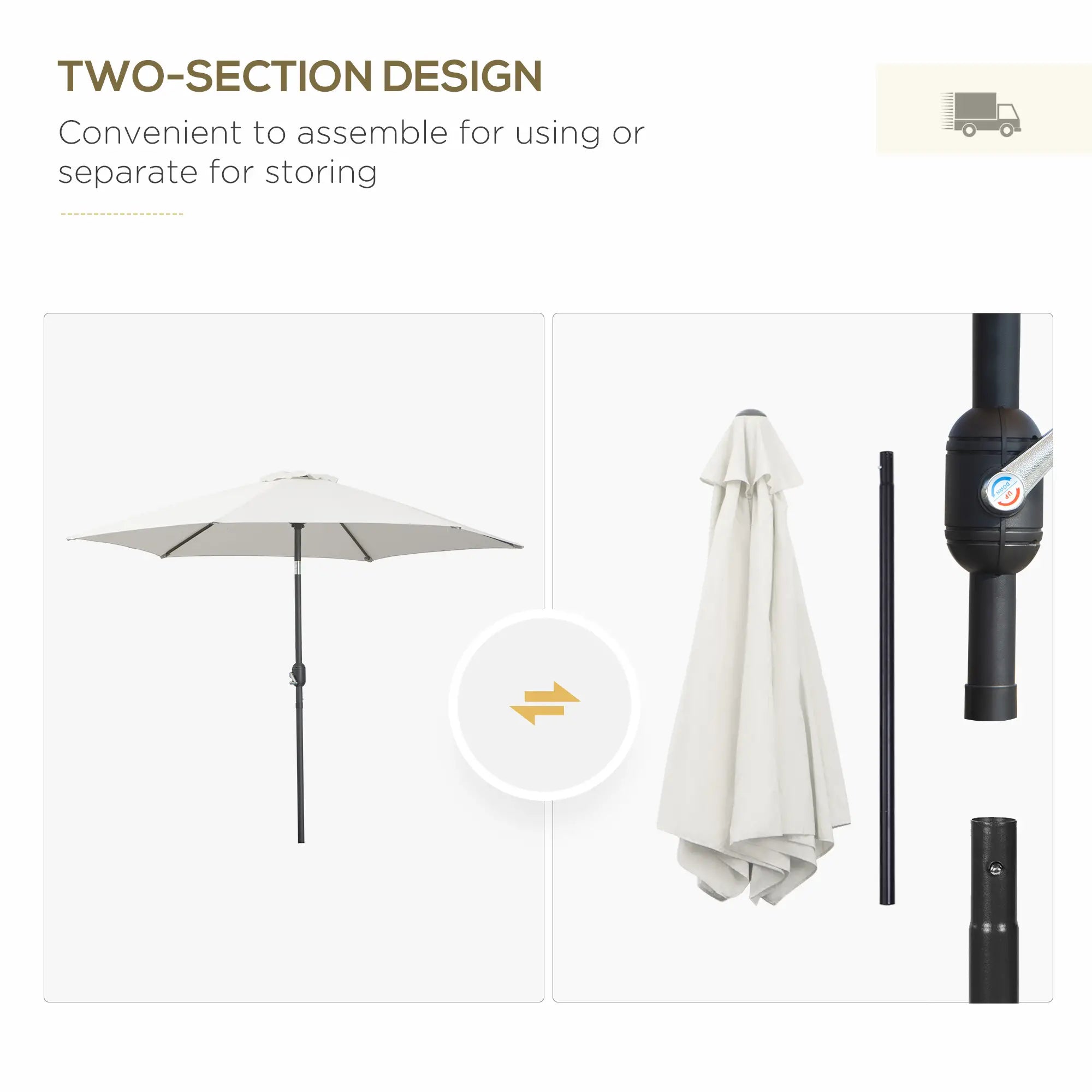 8.5' Round Aluminum Patio Umbrella, 6 Ribs, Tilt Canopy, Cream White Sun Umbrellas at Gallery Canada