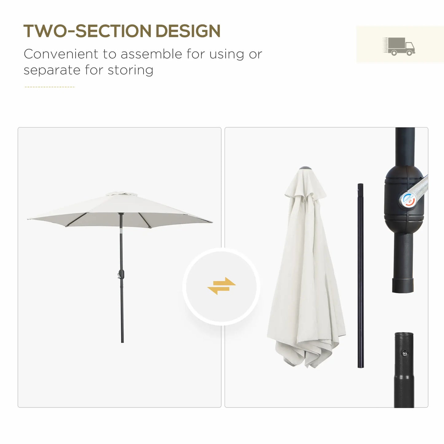 8.5' Round Aluminum Patio Umbrella, 6 Ribs, Tilt Canopy, Cream White Sun Umbrellas at Gallery Canada