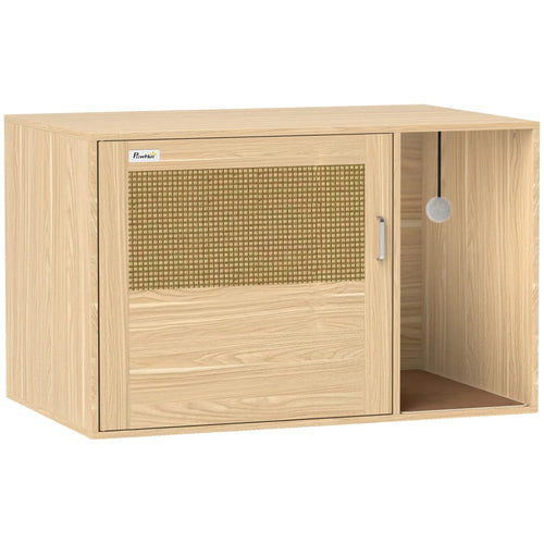 Cat Litter Box Enclosure, End Side Table, Rattan Door, Scratching Pad, Oak
