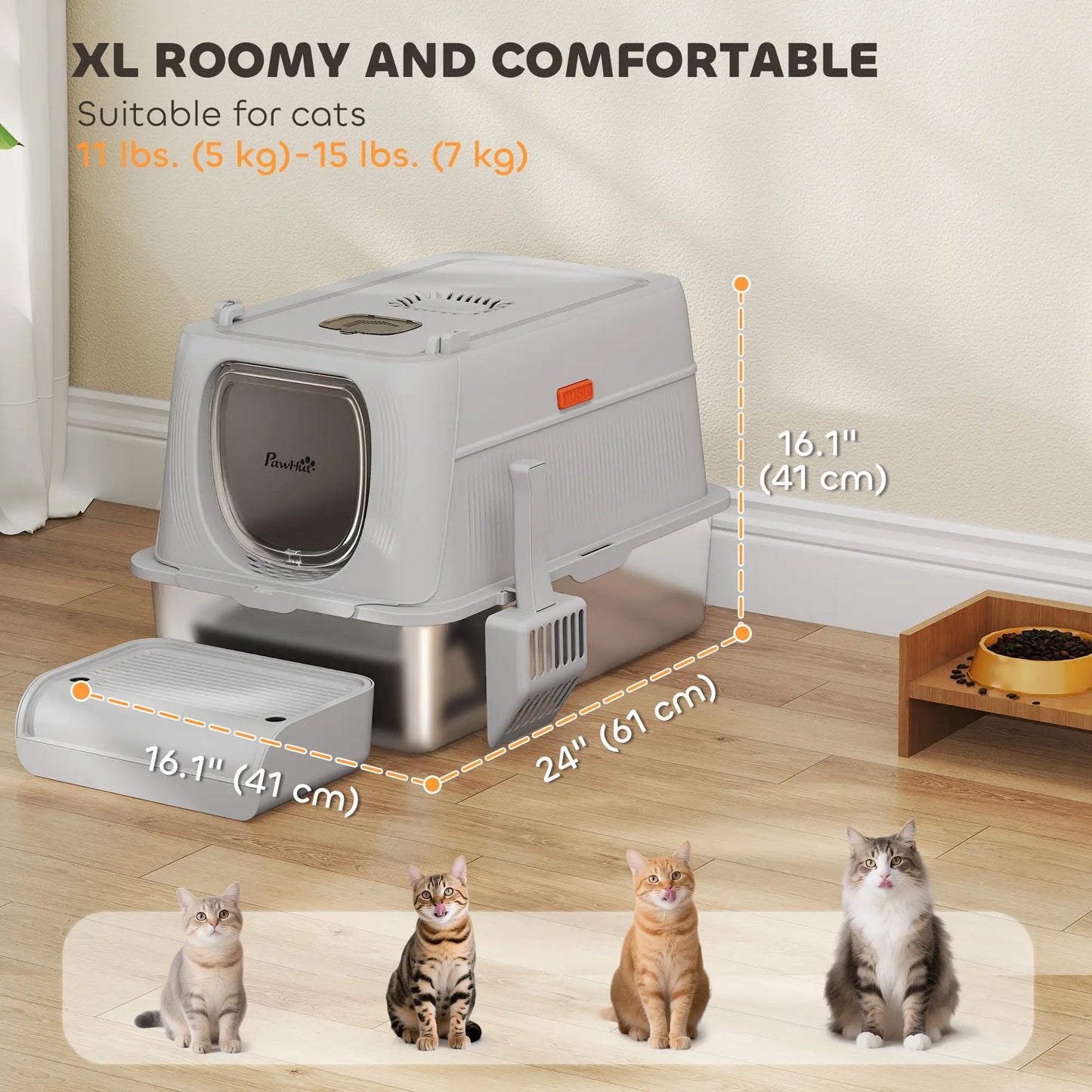 XL Stainless Steel Cat Litter Box, Flip Cover, Pedal, Deodorizer Cat Litter Box Enclosures at Gallery Canada