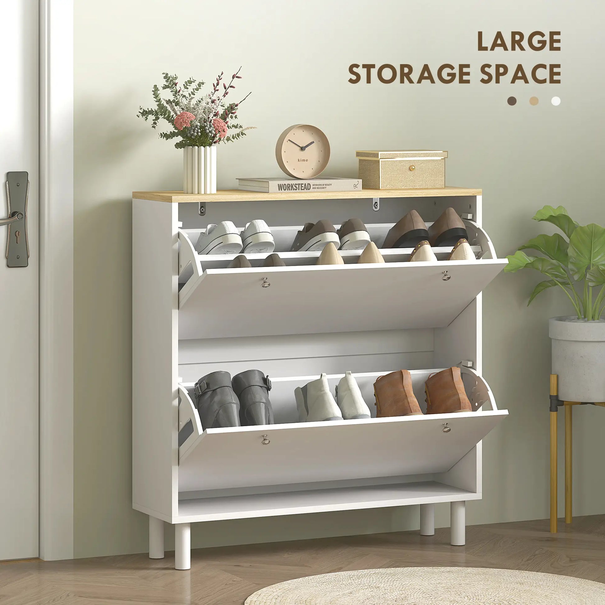 2 Drawers Shoe Storage Cabinet, Adjustable Shelves, 16 Pairs, White Shoe Storage Cabinets & Racks at Gallery Canada
