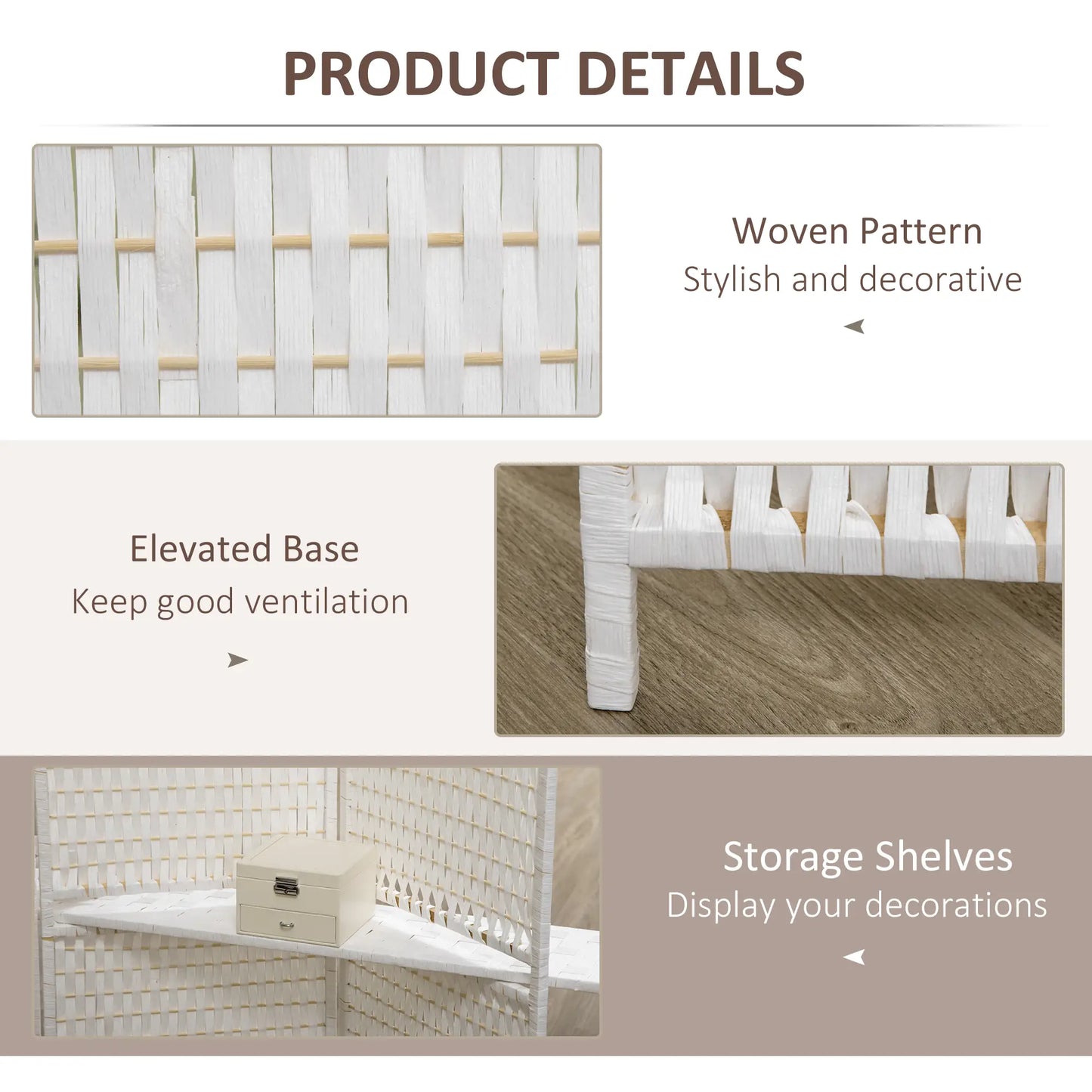 4 Panel Room Divider With Shelves, 6 FT Privacy Screen, White Room Dividers at Gallery Canada
