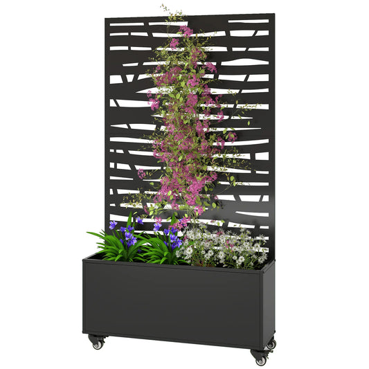 Metal Planter Box With Trellis, Raised Garden Bed With Privacy Screen Galvanized Planter Boxes Black at Gallery Canada
