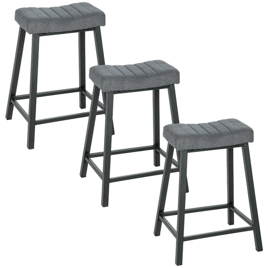 Set of 3 Velvet Bar Stools, Curved Seat with Footrest, Grey Bar Stools Grey, Black at Gallery Canada