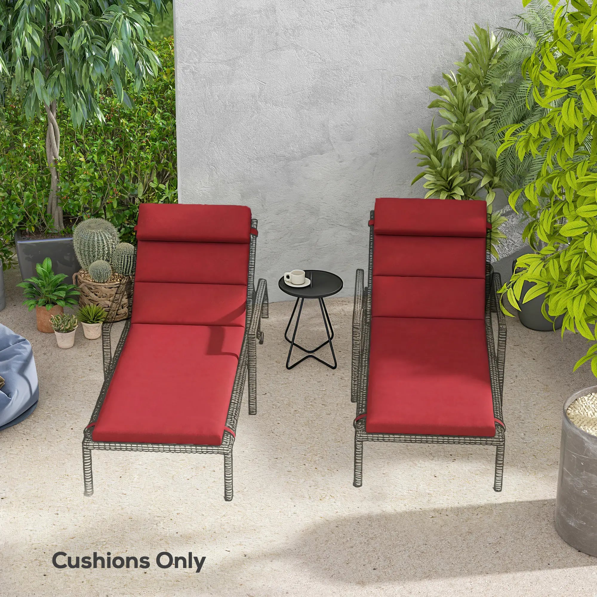 Patio Chaise Lounge Chair Cushions, Set Of 2, Wine Red Patio Chair Cushions at Gallery Canada