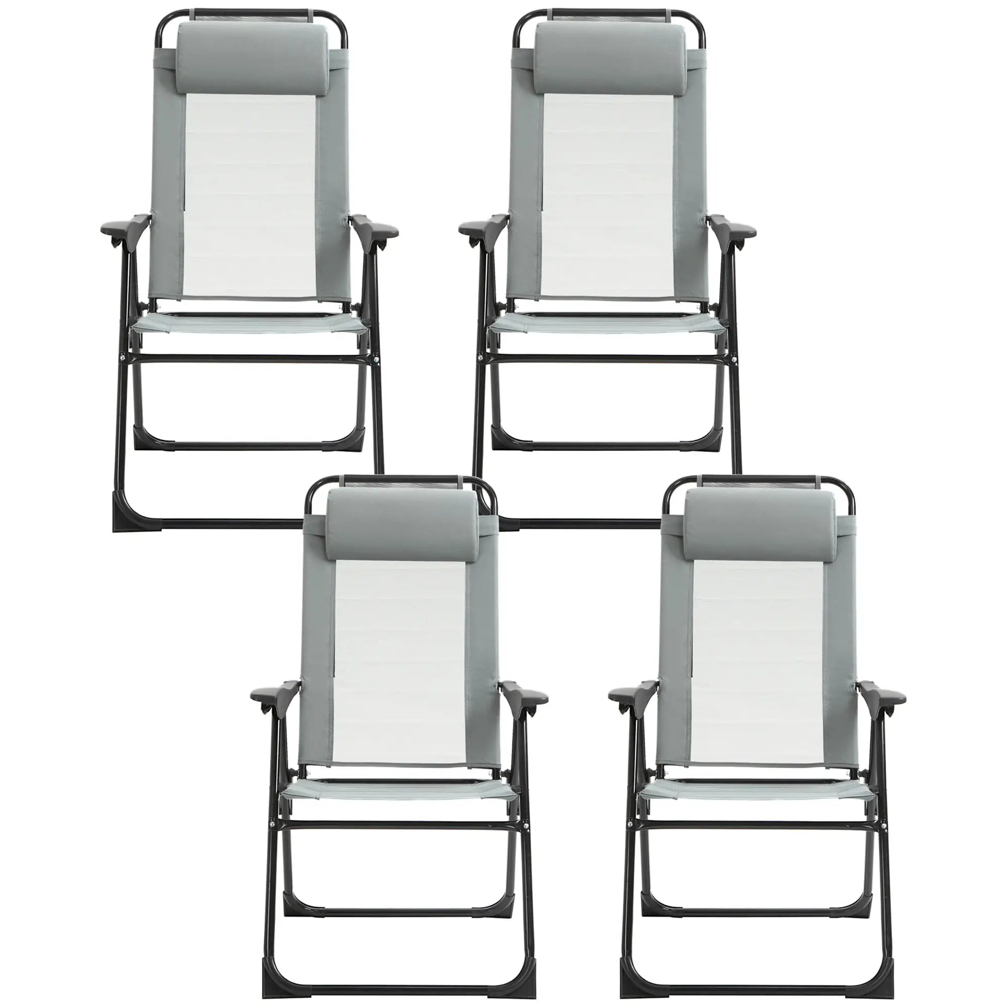 4 Camping Chairs, Adjustable Backrest, Removable Headrest, Grey Patio Chairs at Gallery Canada