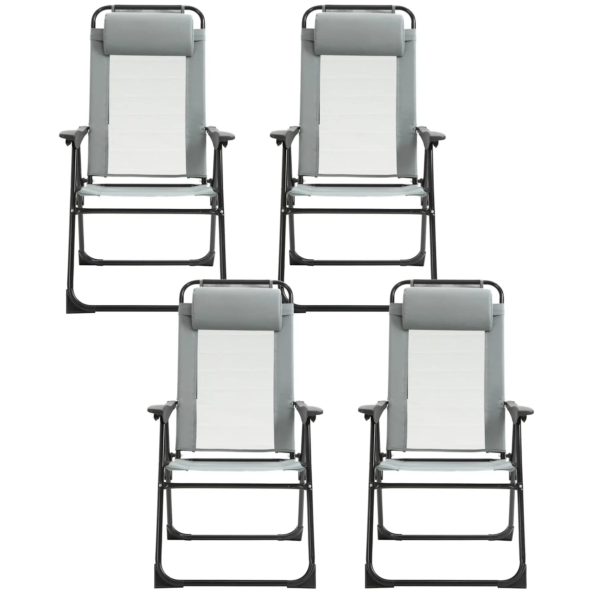 4 Camping Chairs, Adjustable Backrest, Removable Headrest, Grey Patio Chairs at Gallery Canada