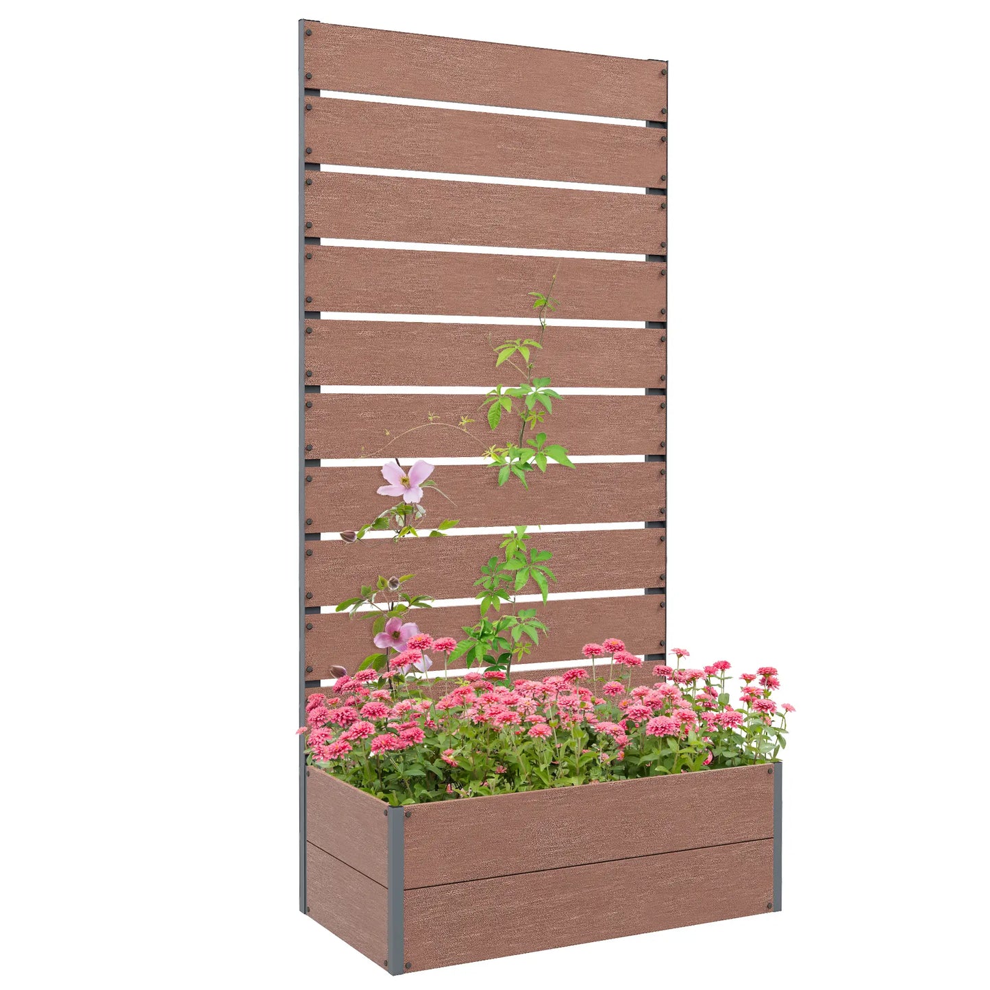 Raised Garden Bed With Trellis, Elevated Planter Box, 28" x 15" x 59", Light Brown Wooden Planter Boxes at Gallery Canada